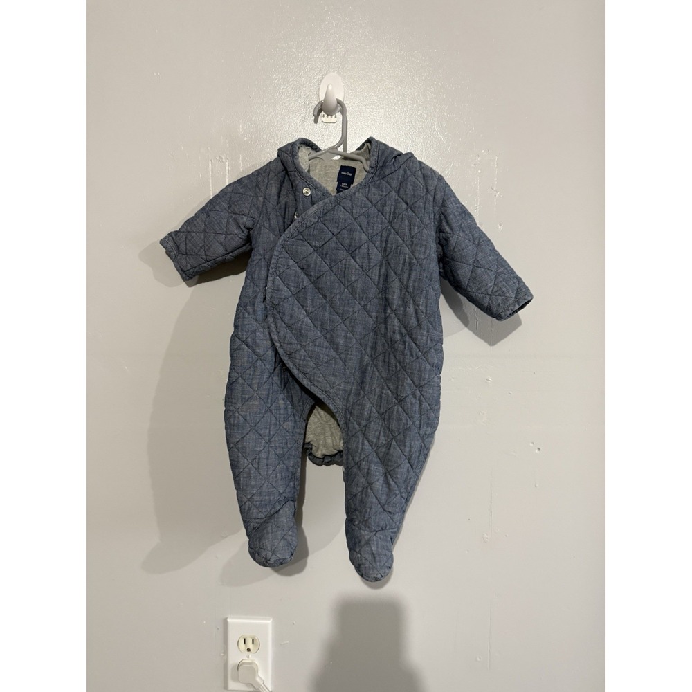 BABY‎ GAP Quilted Chambray Bear One Piece Insulated Suit Bunting 3-6 Mo. Footed